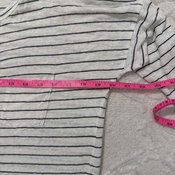 Madewell White and Black Striped 3/4 Sleeve Linen Tee - Picture 4 of 6